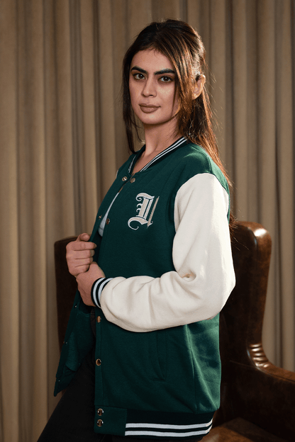 Green and Cream Varsity Jacket - W