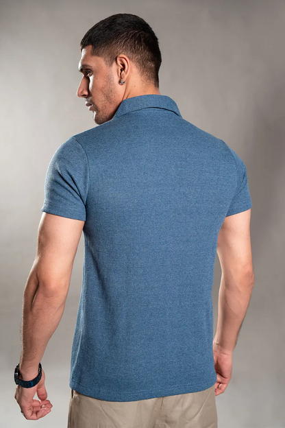 Heather Blue Knitted Button Up Shirt