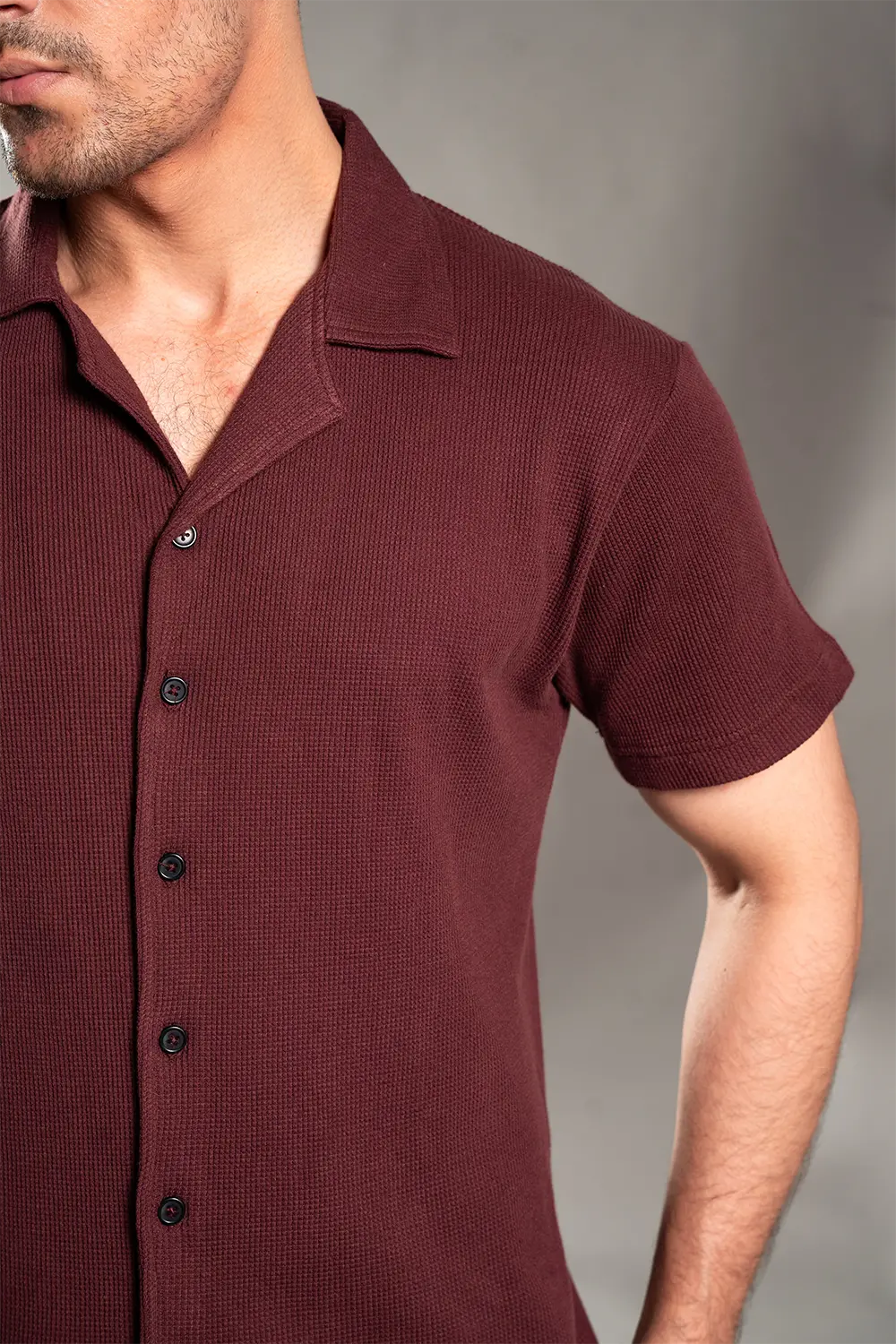 Maroon Knitted Button Up Shirt