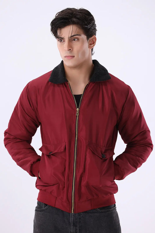 Maroon Sherpa Collar Jacket