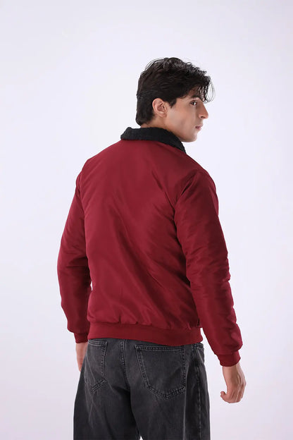 Maroon Sherpa Collar Jacket
