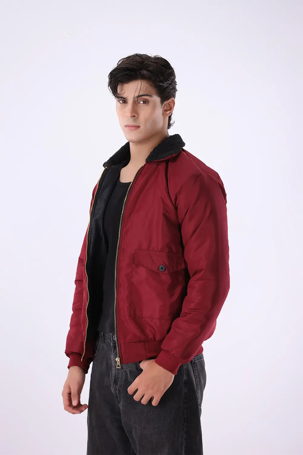 Maroon Sherpa Collar Jacket