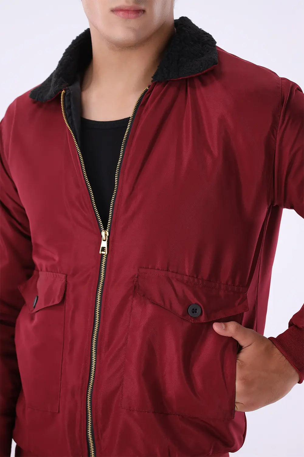 Maroon Sherpa Collar Jacket