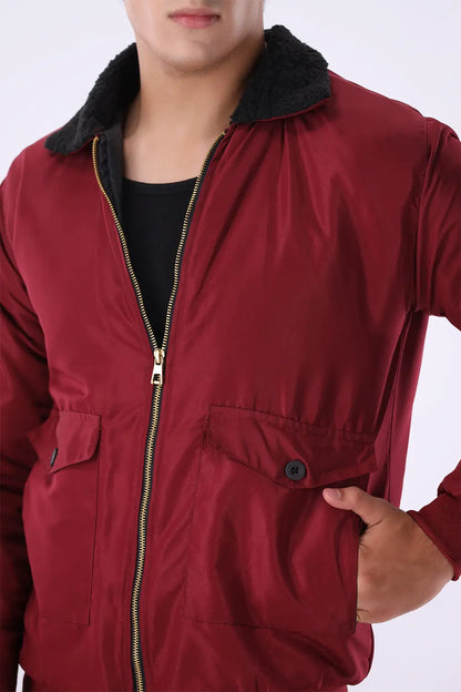 Maroon Sherpa Collar Jacket