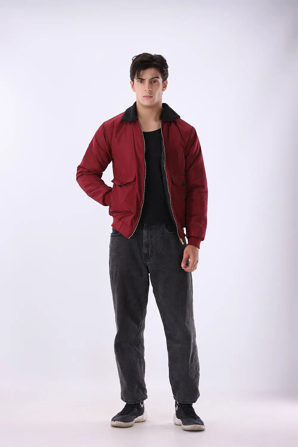 Maroon Sherpa Collar Jacket