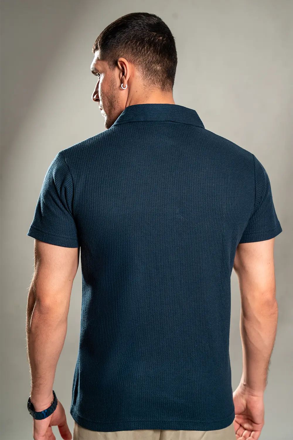 Navy Blue Knitted Button Up Shirt