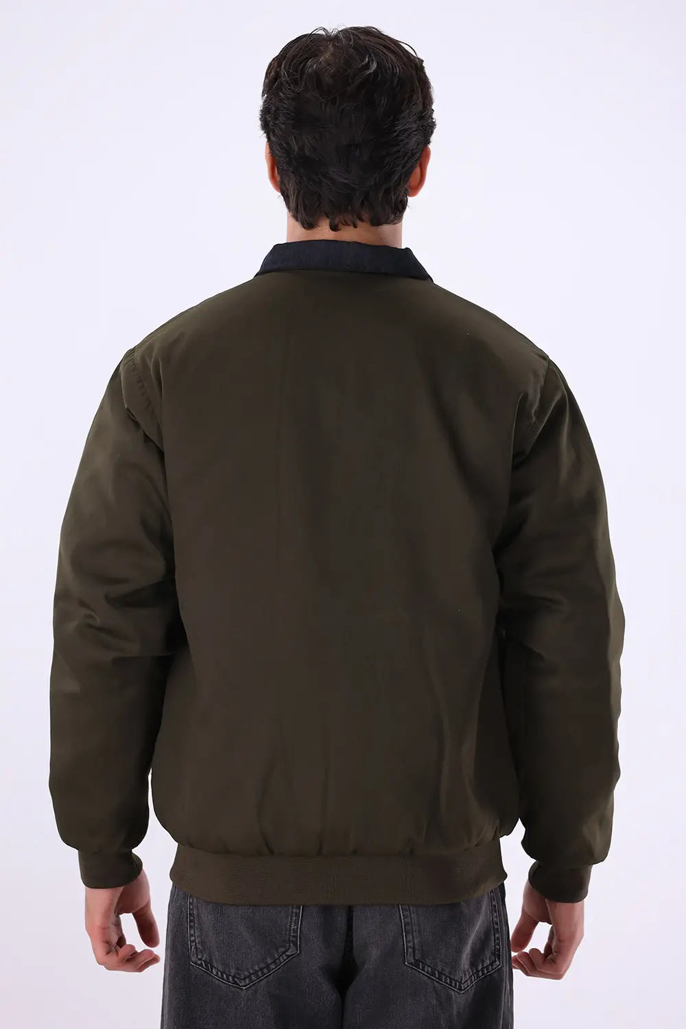 Olive Jacket with Corduroy Collar