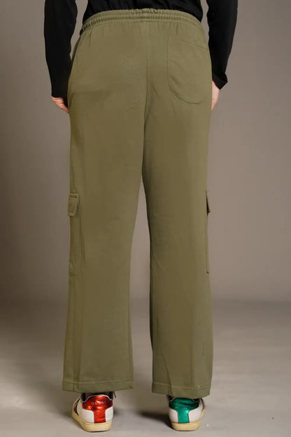 Olive Wide Legged Cargo Trousers - W