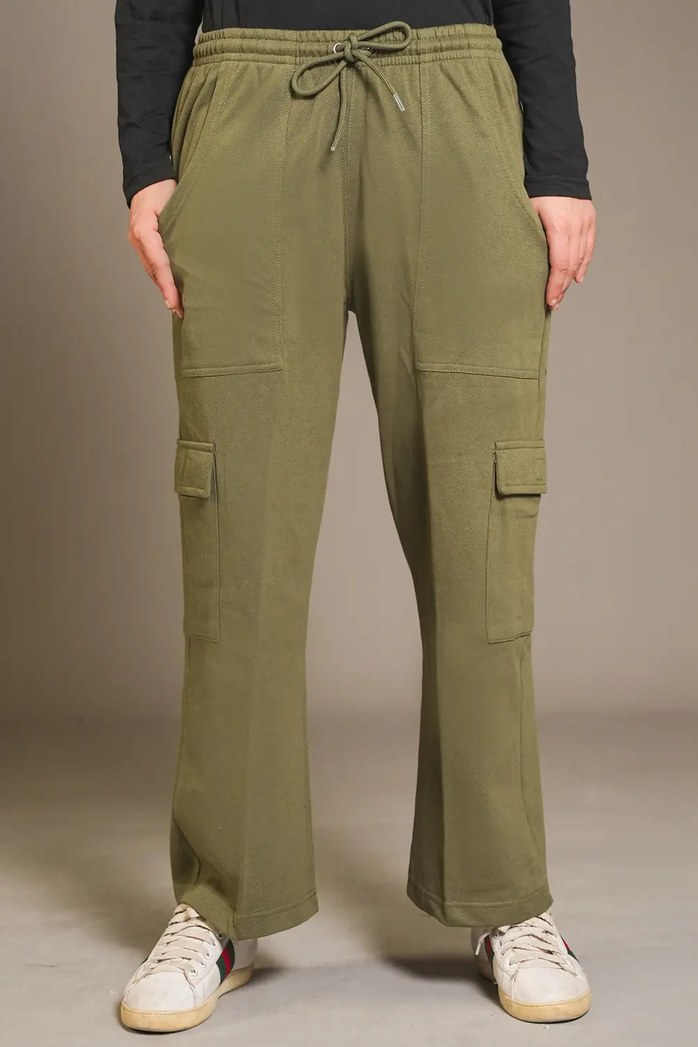 Olive Wide Legged Cargo Trousers - W