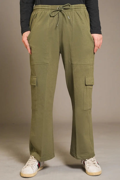 Olive Wide Legged Cargo Trousers - W