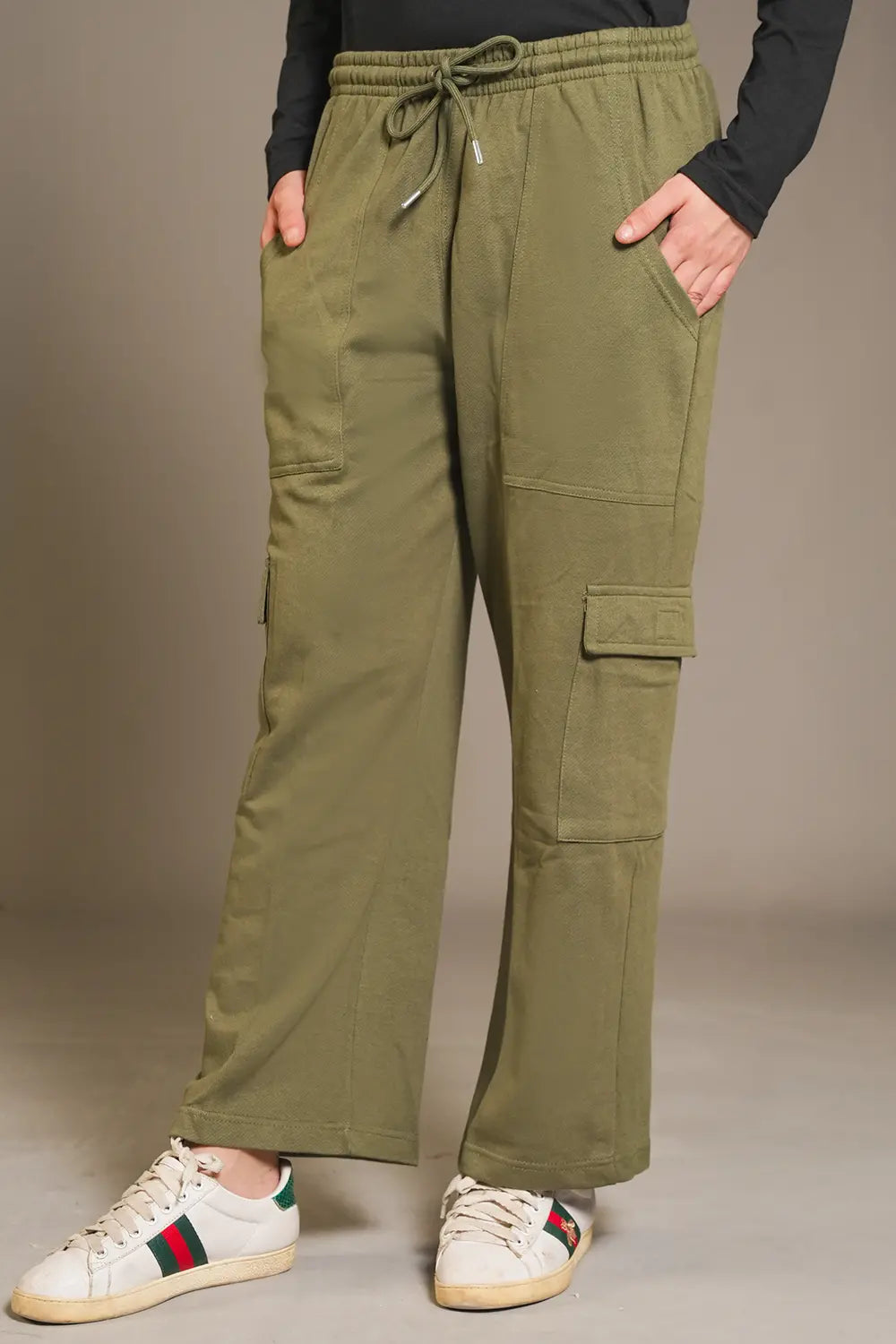 Olive Wide Legged Cargo Trousers - W