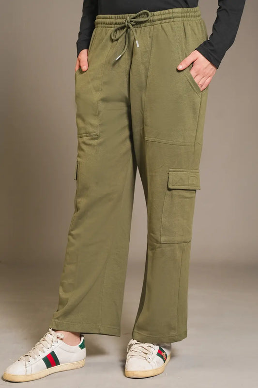 Olive Wide Legged Cargo Trousers - W