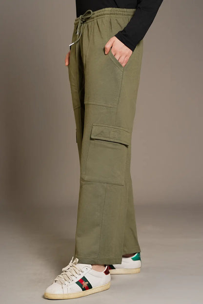 Olive Wide Legged Cargo Trousers - W