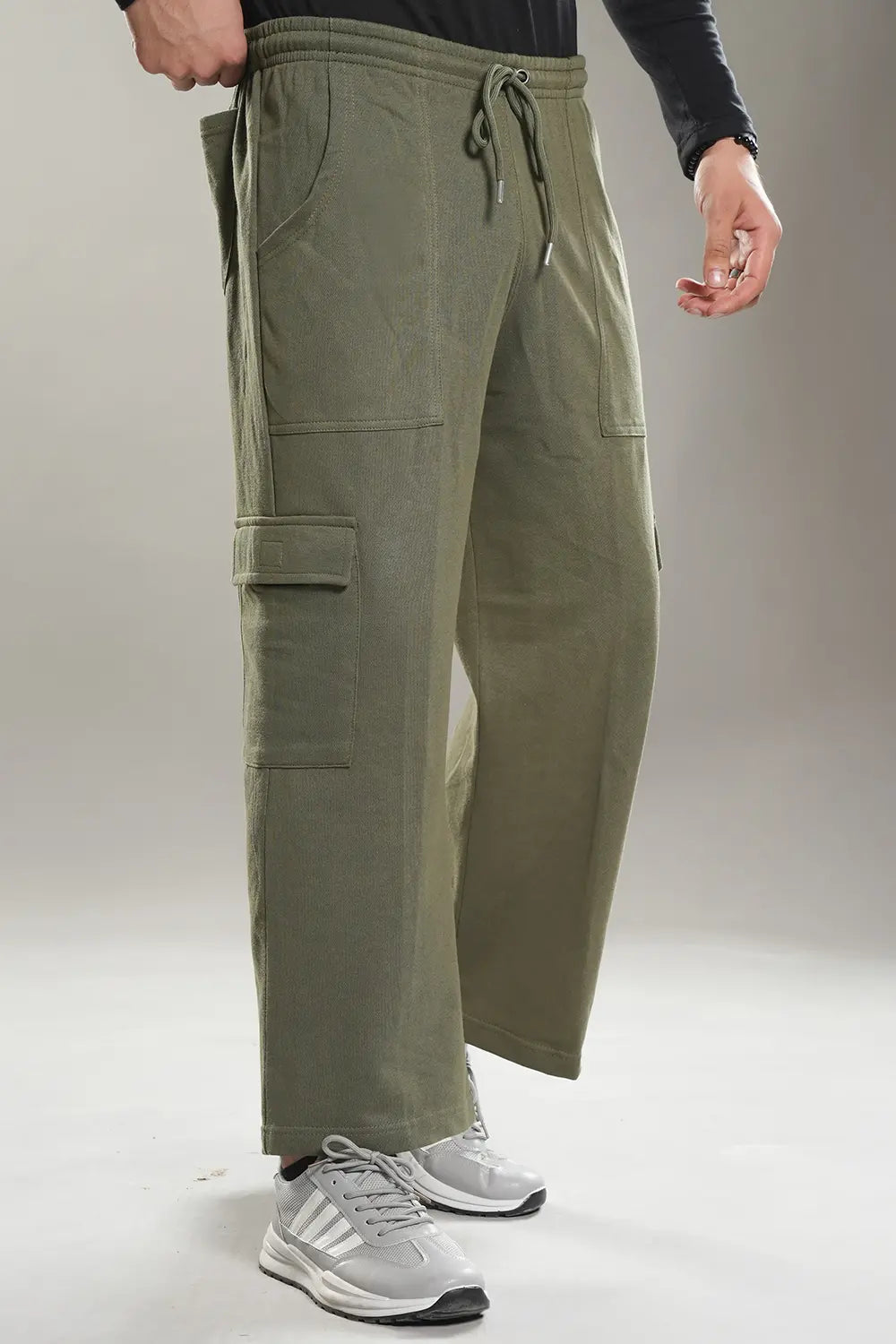 Olive Wide Legged Cargo Trousers