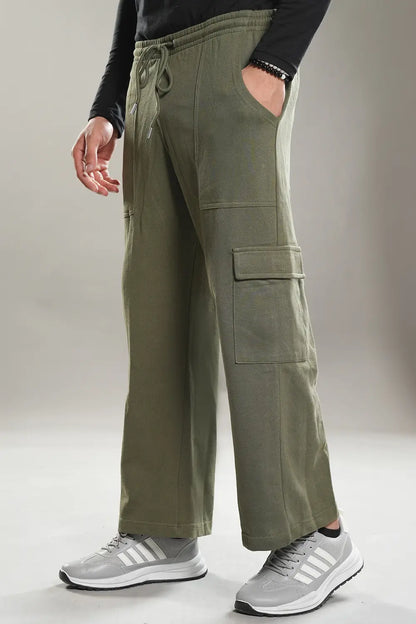 Olive Wide Legged Cargo Trousers