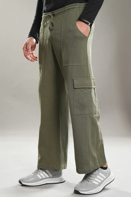 Olive Wide Legged Cargo Trousers