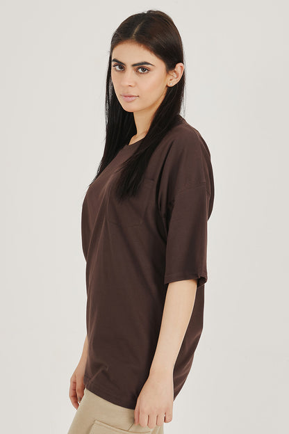 Brown Pocket Oversized Tee - W