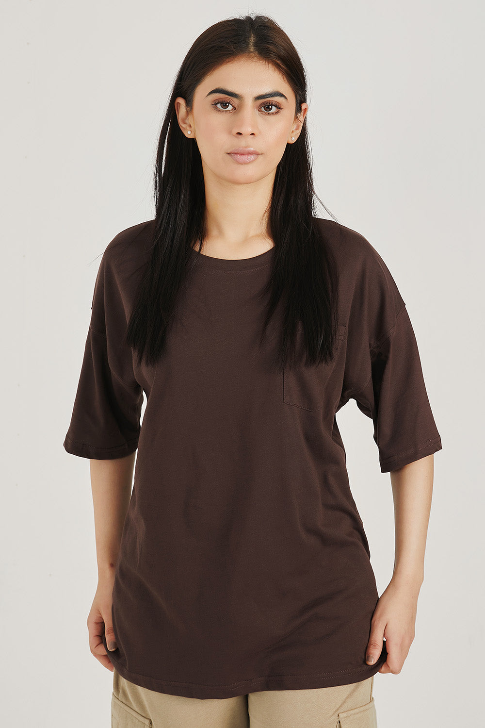 Brown Pocket Oversized Tee - W