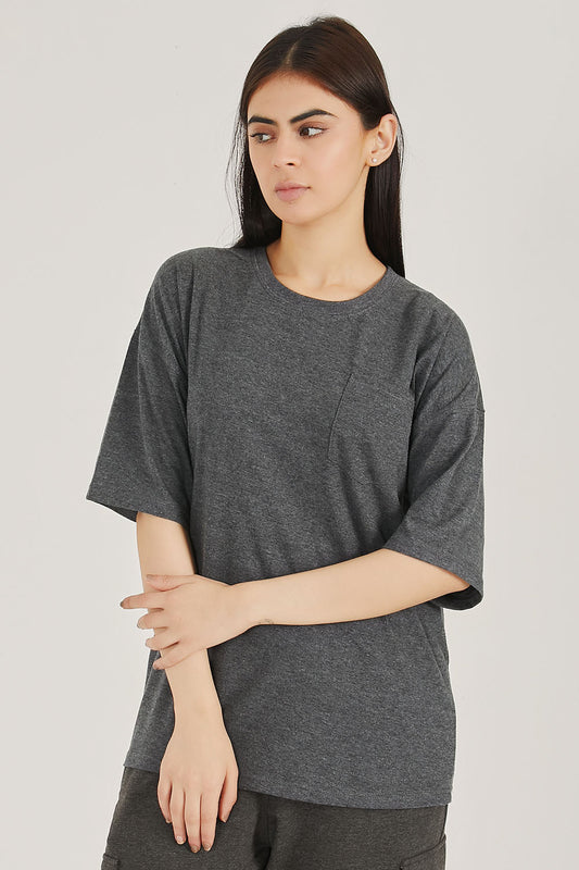 Charcoal Pocket Oversized Tee - W