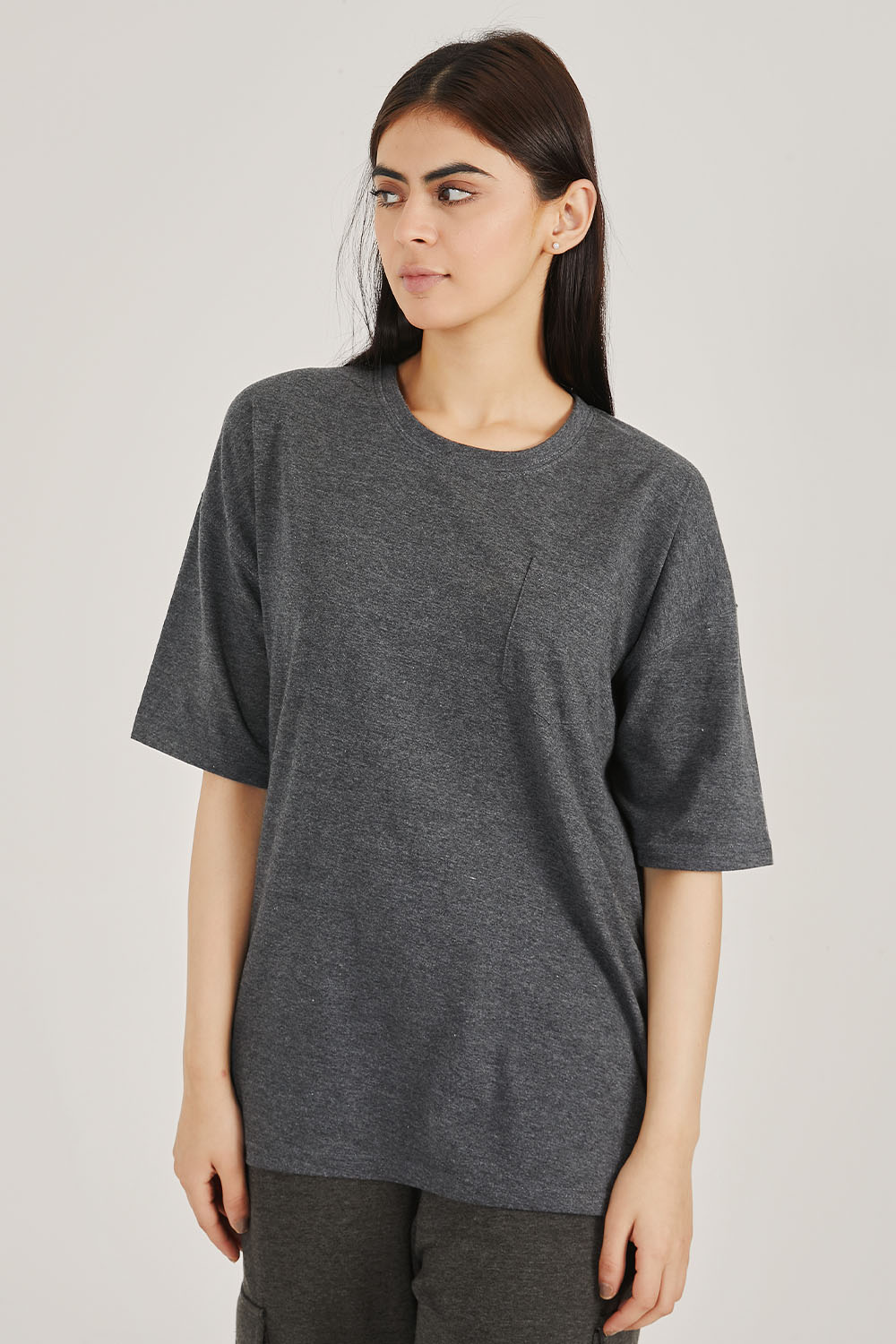 Charcoal Pocket Oversized Tee - W