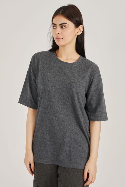 Charcoal Pocket Oversized Tee - W