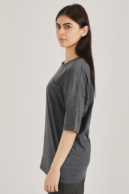 Charcoal Pocket Oversized Tee - W