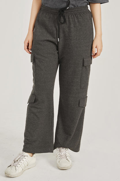 Charcoal Wide Legged Cargo Trousers - W