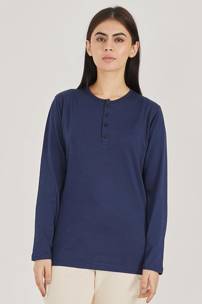 Navy Blue Henley - W