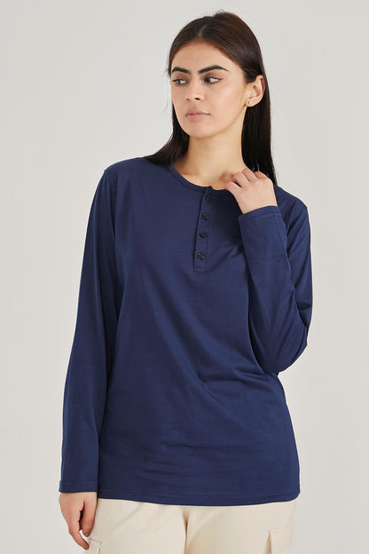 Navy Blue Henley - W