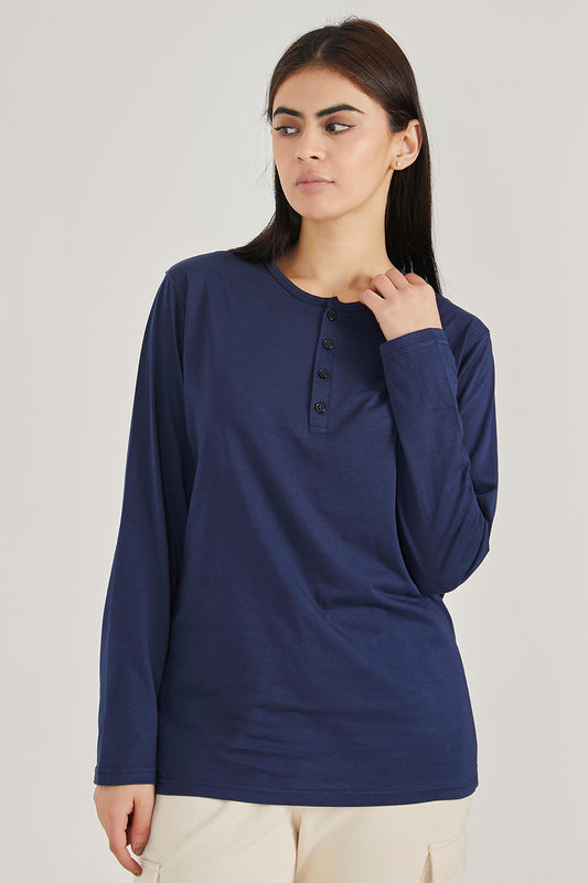 Navy Blue Henley - W