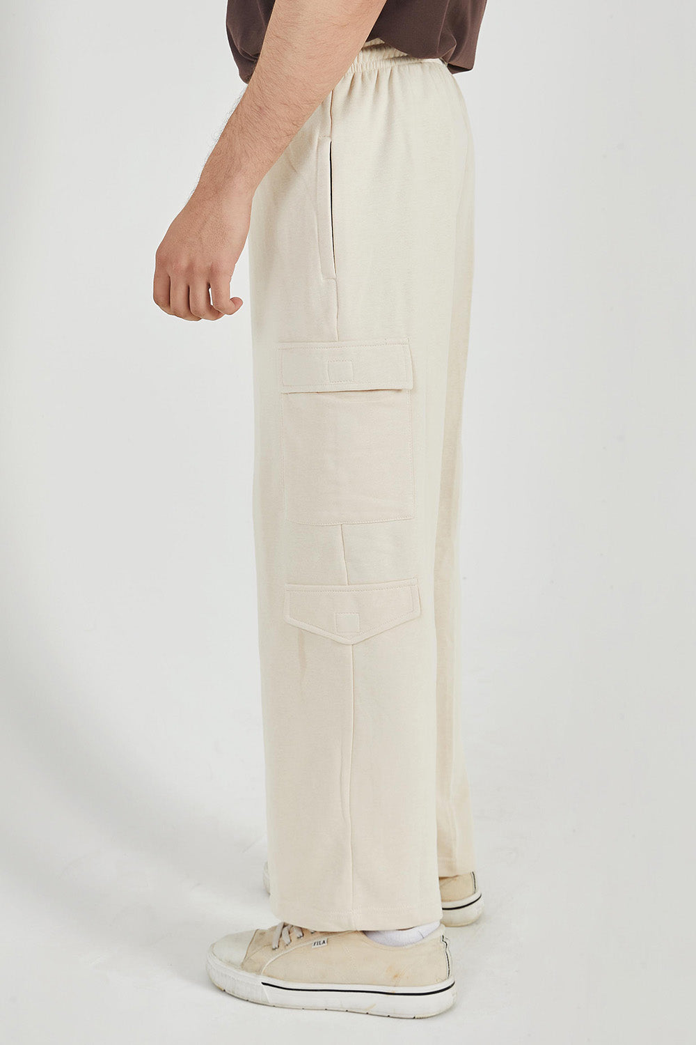 Beige Wide Legged Cargo Trousers