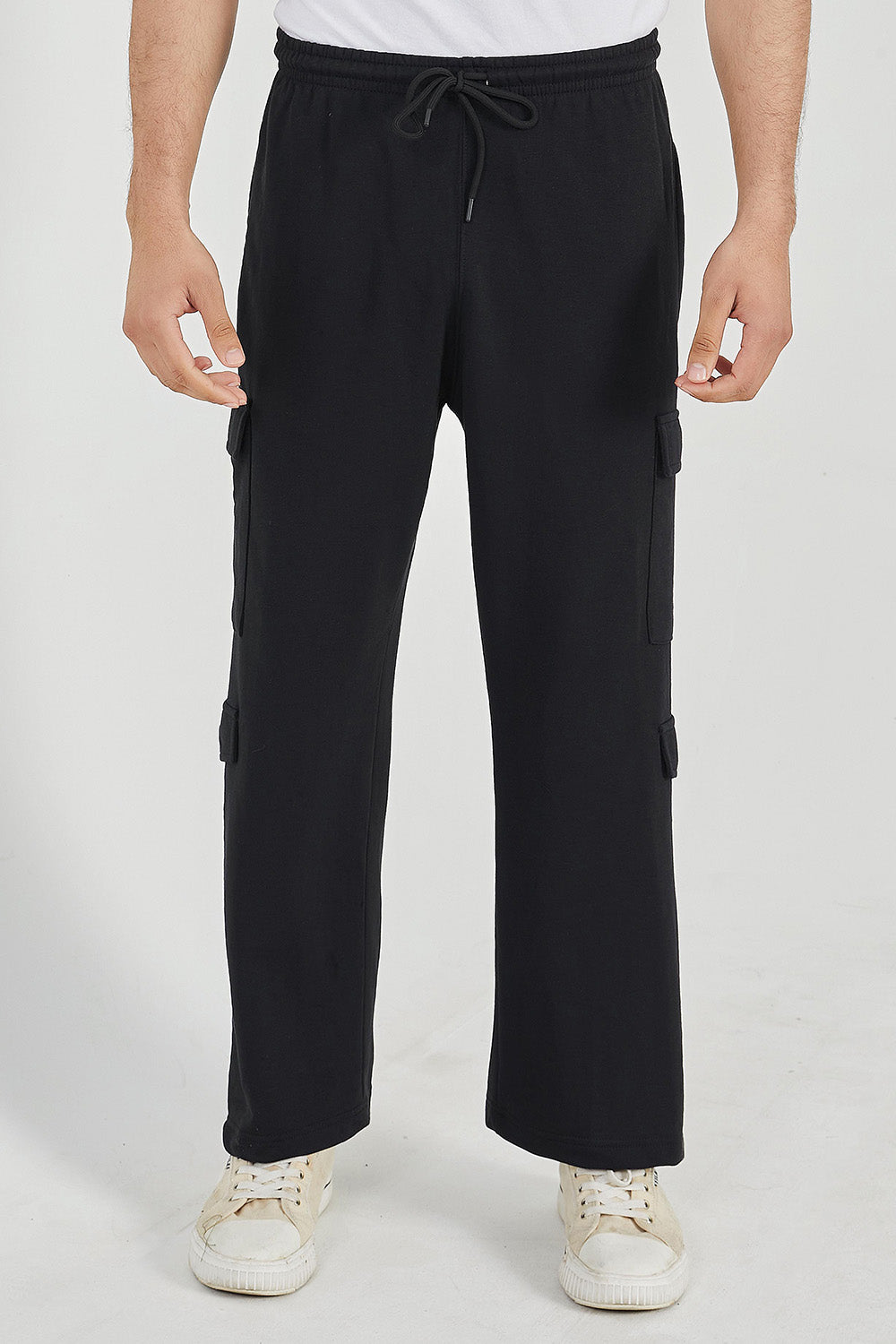 Black Wide Legged Cargo Trousers - O