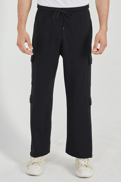 Black Wide Legged Cargo Trousers - O