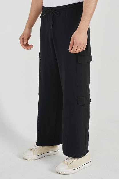 Black Wide Legged Cargo Trousers - O