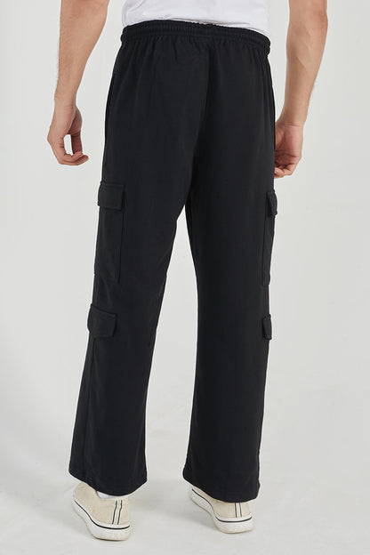 Black Wide Legged Cargo Trousers - O