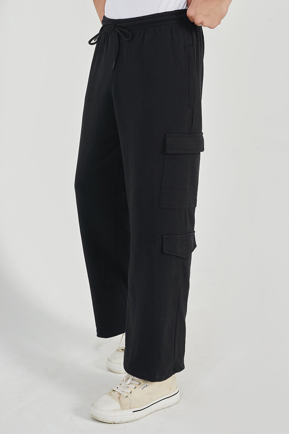 Black Wide Legged Cargo Trousers - O