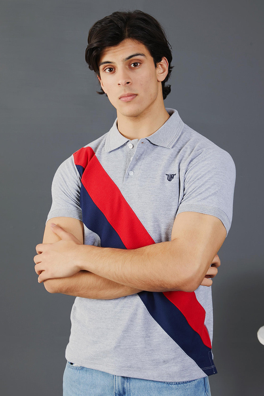 Grey Polo with Red Blue Panels