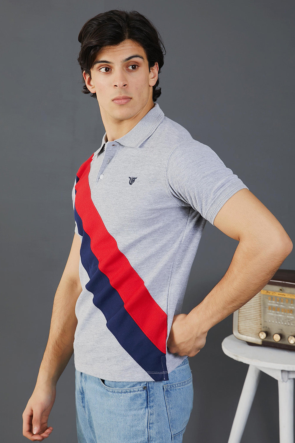 Grey Polo with Red Blue Panels