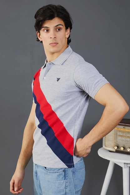 Grey Polo with Red Blue Panels