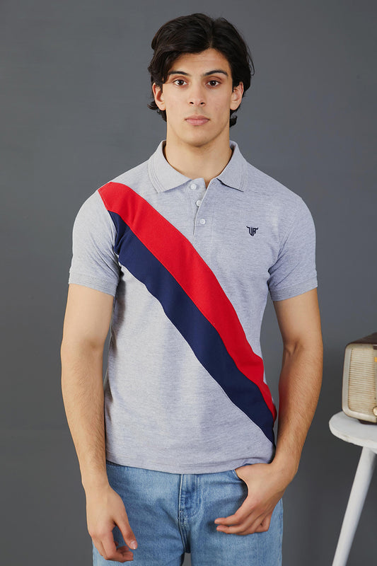 Grey Polo with Red Blue Panels