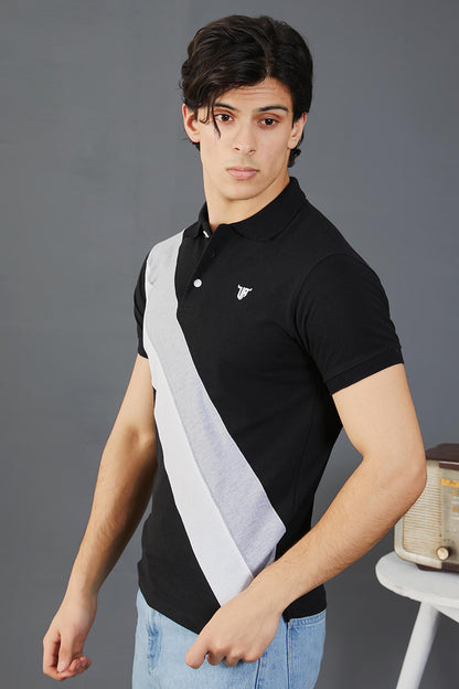 Black Polo with Grey White Panels