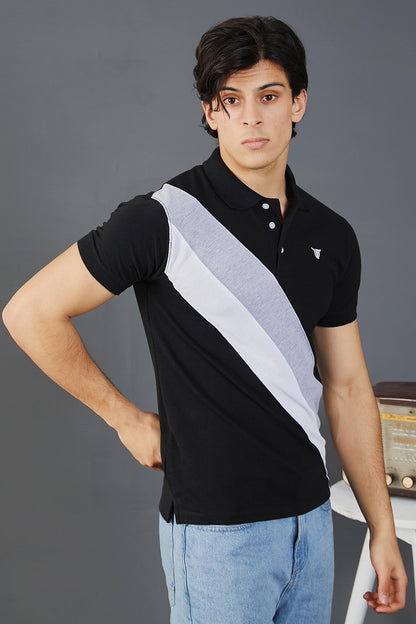 Black Polo with Grey White Panels