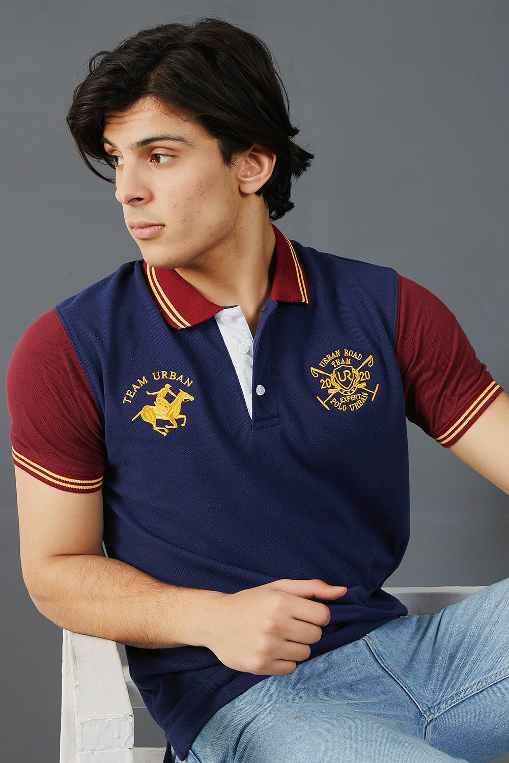 Navy Maroon Gold Polo