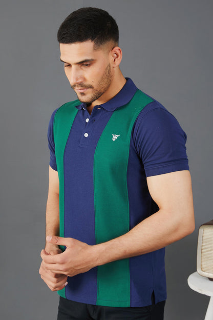 Navy Green Vertical Striped Polo