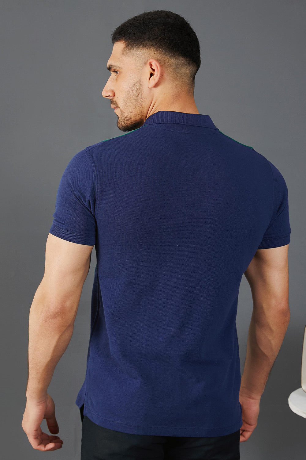 Navy Green Vertical Striped Polo