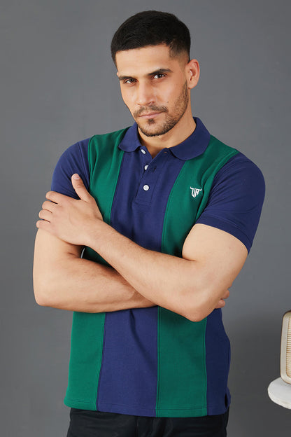 Navy Green Vertical Striped Polo