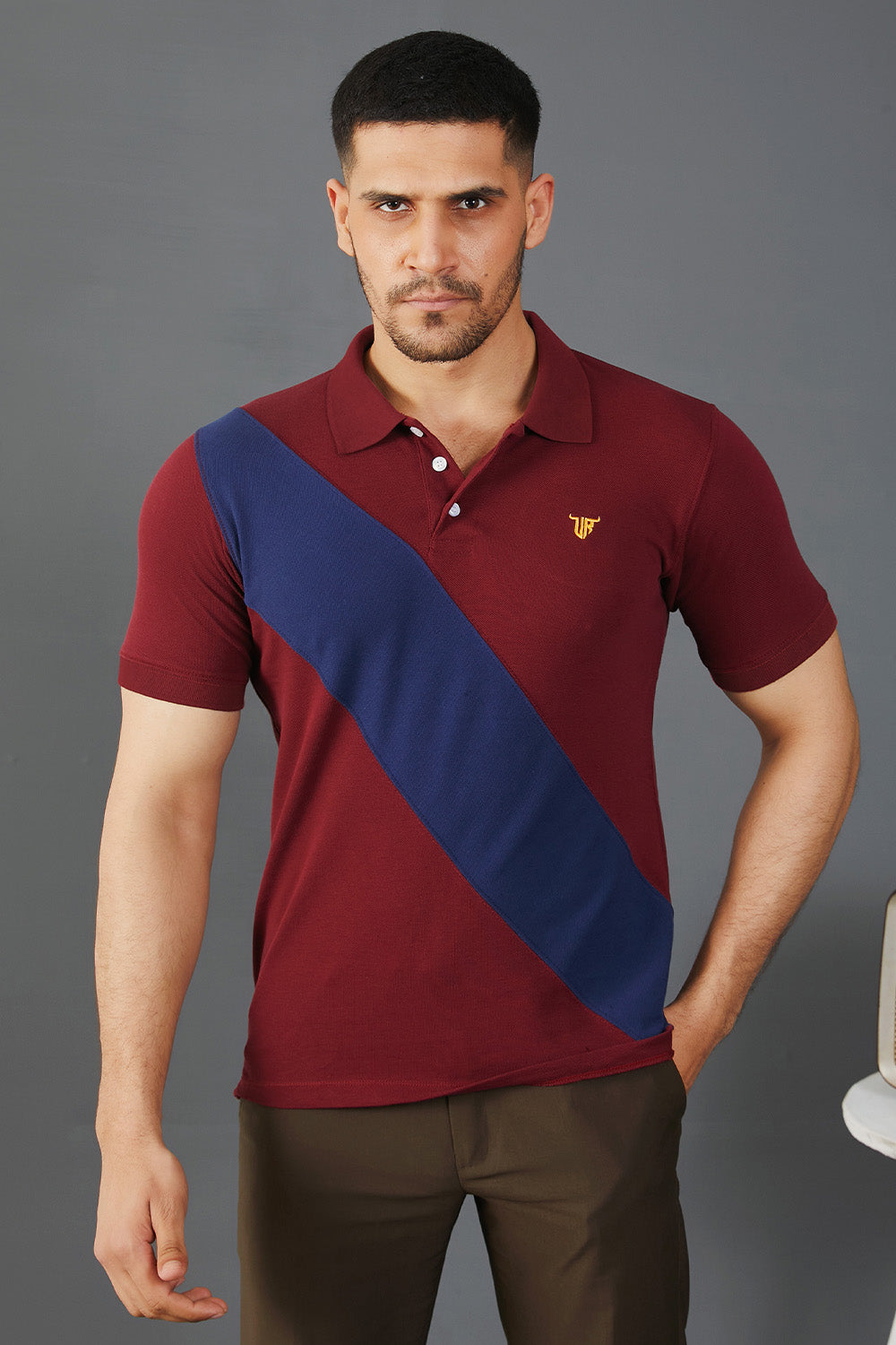 Maroon Polo with Blue Panel