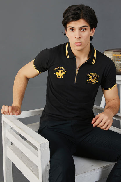 Black Gold Zipper Polo