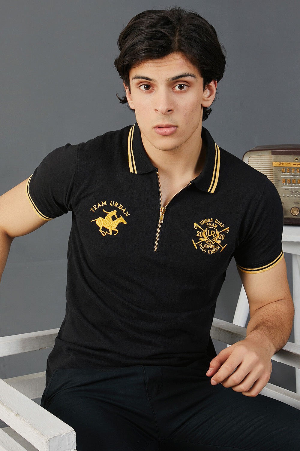 Black Gold Zipper Polo