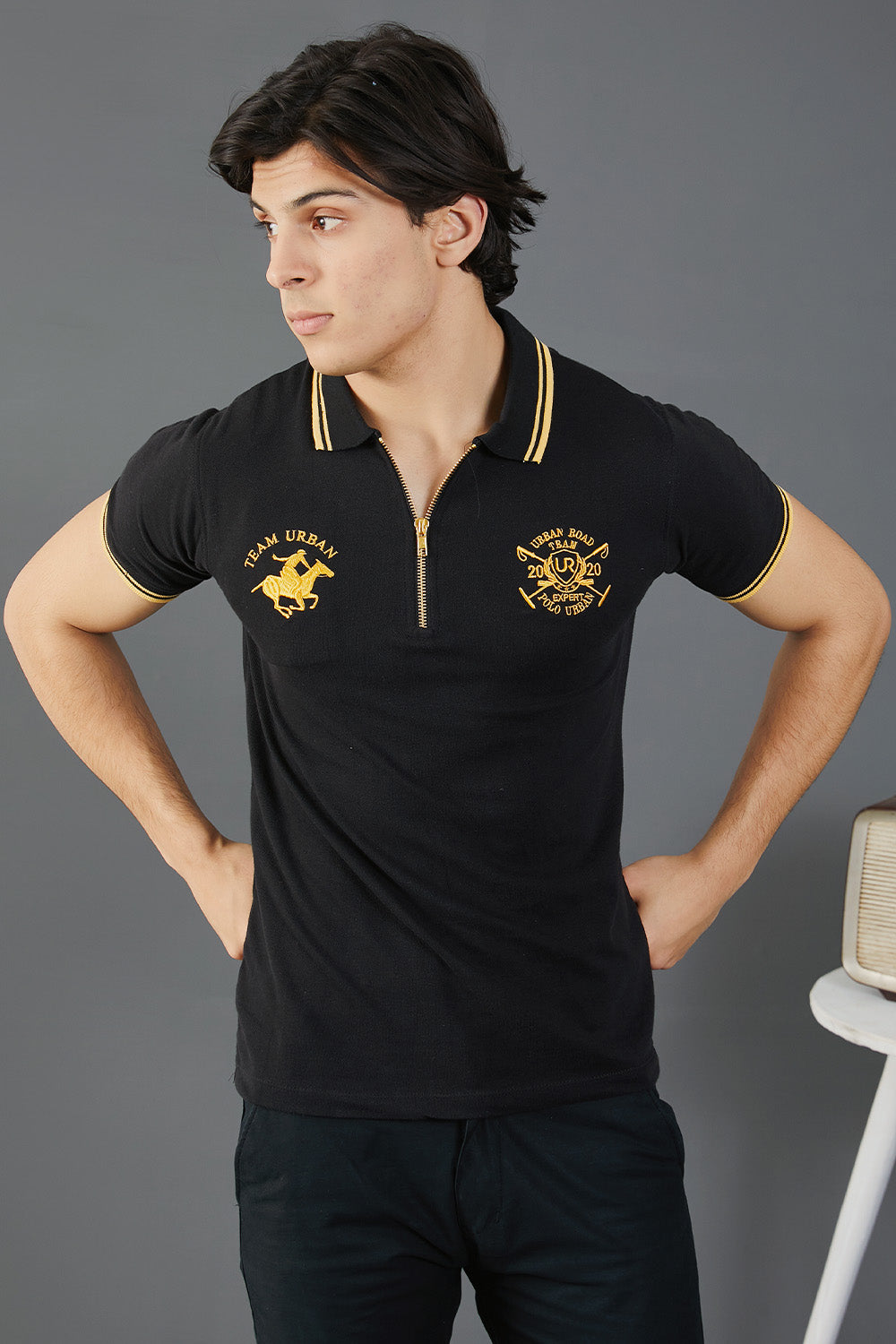 Black Gold Zipper Polo